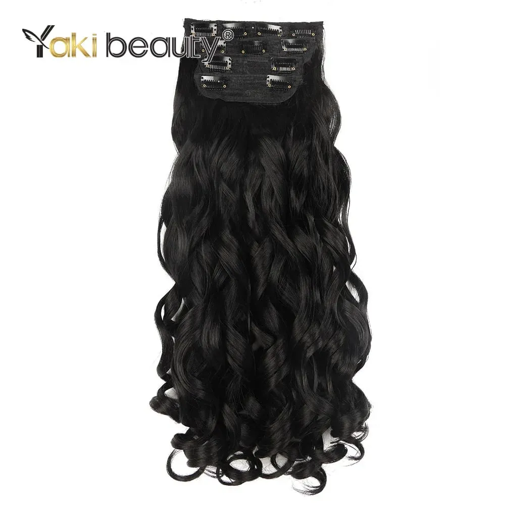 Synthetic 4Sets 11 Clips In Long Wavy Hair Extension 20Inch 4Pcs 200g Thick Hairpieces Europen Princess Fiber Double Weft Hair — image 3