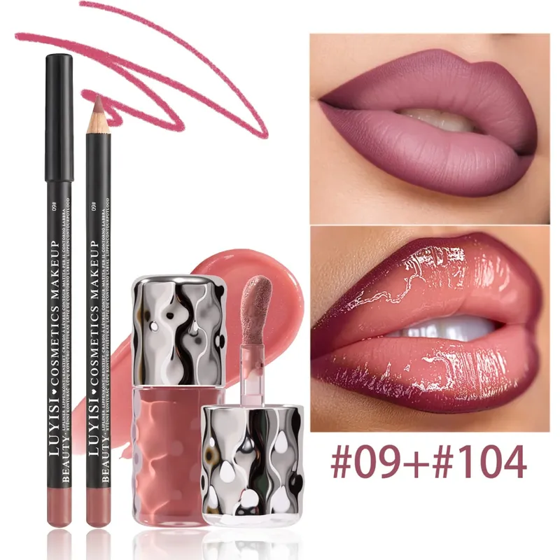 Dairy Lip Kit Set-1pc Matte Lip Liner+1pc Hydrating Lip Gloss Assorted Color Velvet Definition&Glassy Shine Nourishing Formula — image 3