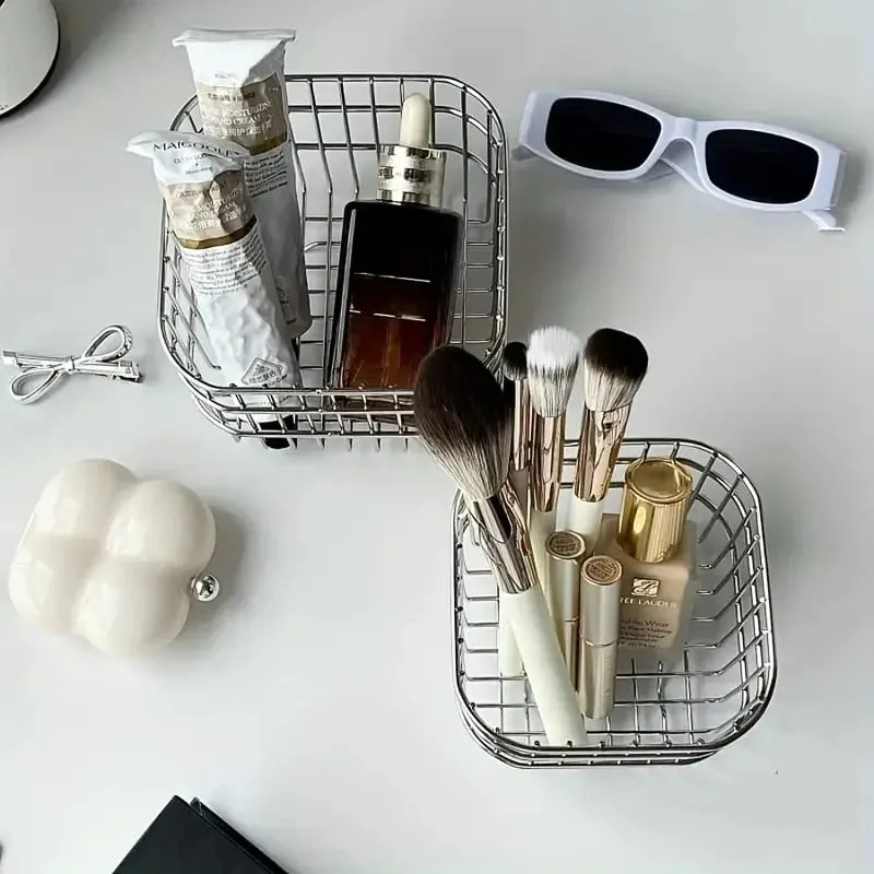 Stainless Steel Comestic Tools Storage Basket Multi-Purpose Makeup Brushes Skincare Tools Perfume Organizer Cosmetic Sorting Box — image 1