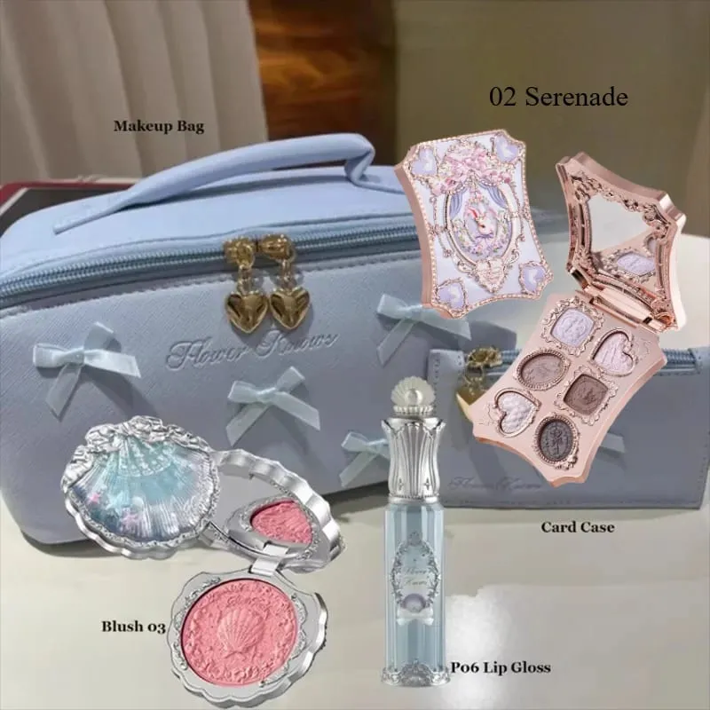 Flower Knows Bunny Shells Collection Makeup Set Eyeshadow Palette Blush Lip Gloss Makeup Bag Matte Glow Shimmer Eye Shadow Kit