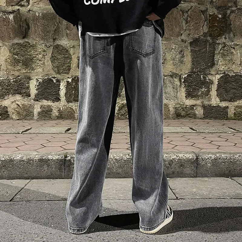 2026 Men's Jeans Korean Version Student Casual Pants High Street Straight Loose Wide Leg Jeans Black Grey Blue Baggy Jeans — image 4