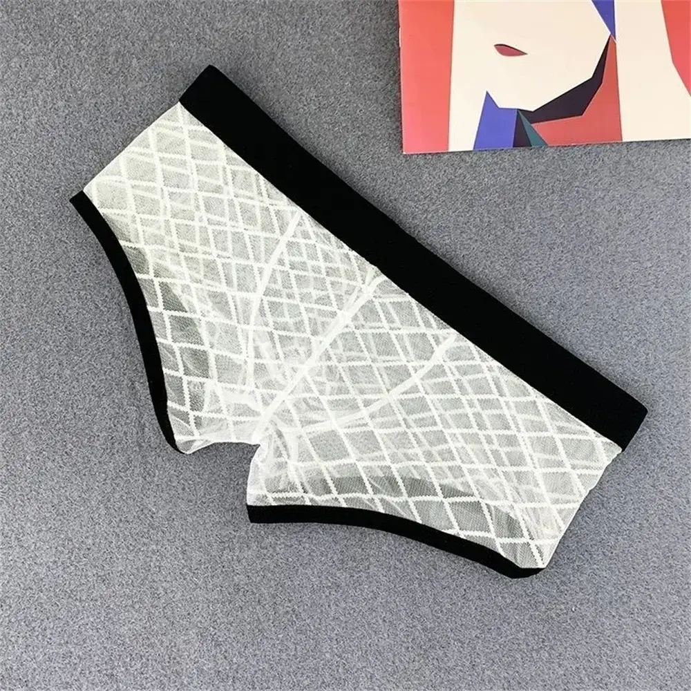 Herenondergoed Transparante boxers Ardennenzakje Zie door geruite mesh onderbroek Sexy lage taille slipje Plus maat — image 4