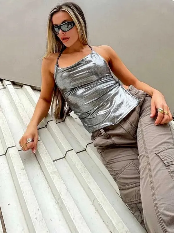 Solid Color Shiny Bodycon Sexy Style Vest Top 2024 New Summer Ladies Camisole Casual Basic — image 6