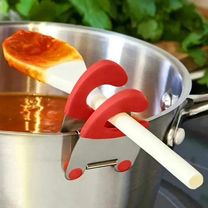1pc Bowl Clip Stainless Steel Pot Side Clips Anti-scalding Spoon Holder Kitchen Bowl Clip Black Red — image 1