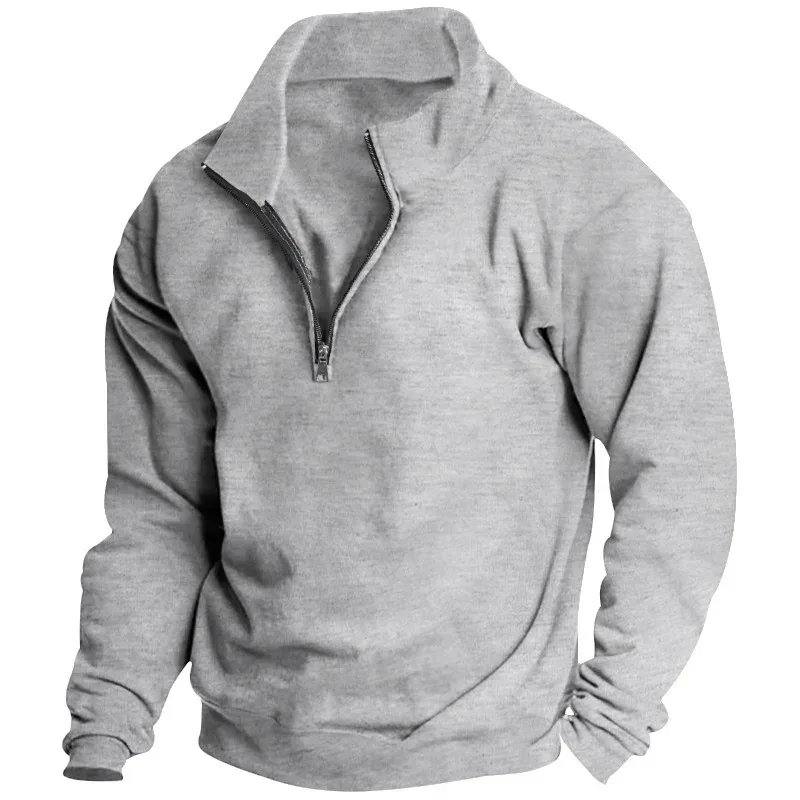 Autumn and winter new men's fleece sweatshirt stand-up collar half zipper long sleeve cross-border European trend men's top — image 9