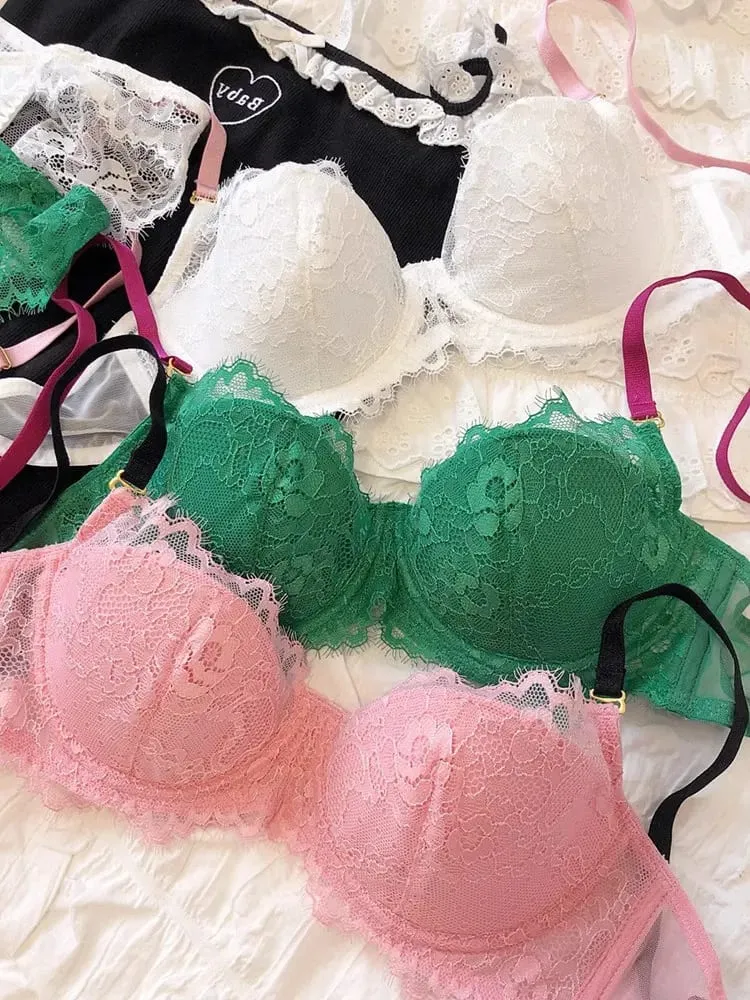 African Dopamine French Lace Underwire Bra Set Push-Up Minimizer Sexy Lingerie for Big Bust Women Thin Soft Cups — image 5