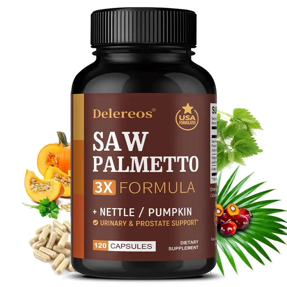 Suplemento de palma enana americana | Cápsulas de aceite de semilla de ortiga y calabaza para una potente fórmula 3X que respalda la próstata y la vejiga para hombres — image 1