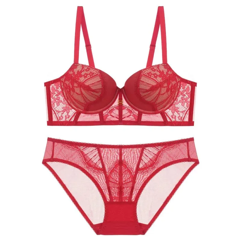 5 Colors Big Size 70-85 ABCD Thicken Push Up Gather Brassiere Women Sexy Underwear Pants Adjustable Lace Female Lingerie Suits