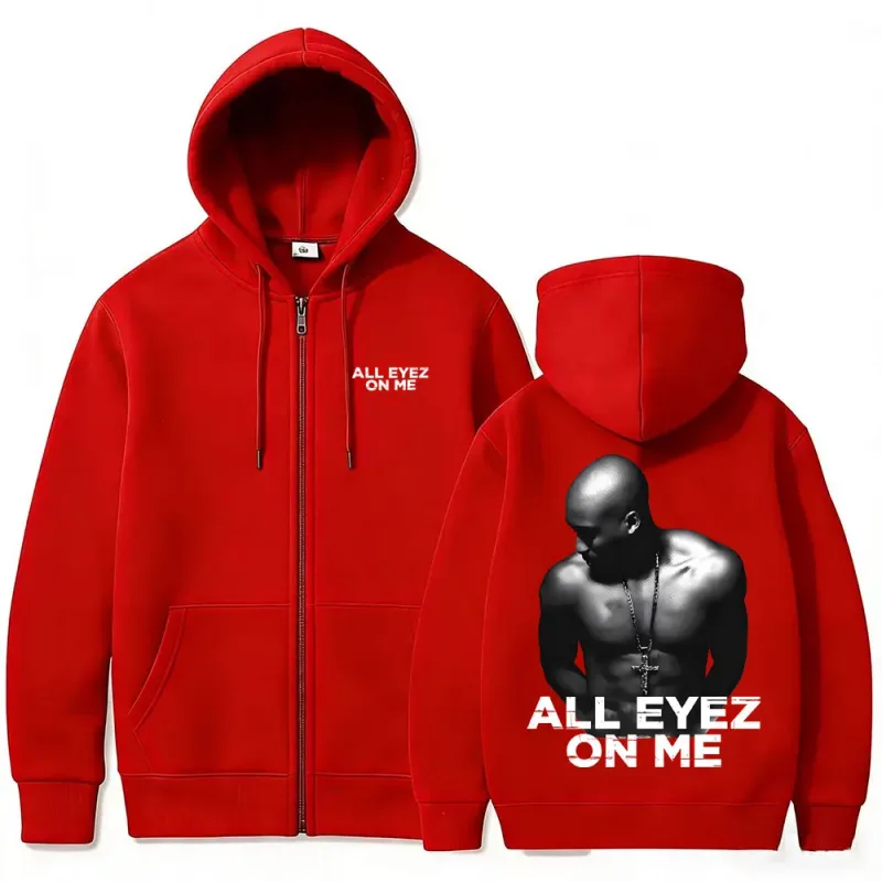 Rapçi Tupac 2pac All Eyez on Me Çapraz fermuarlı kapüşonlu kıyafet Erkek Kadın Hip Hop Moda Fermuarlı Kapüşonlular erkek Rahat Büyük Boy streetwear — image 4