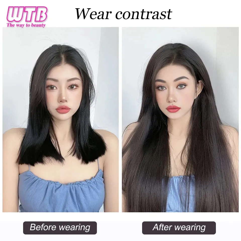 24inch Synthetic Hair Pads Invisible Seamless Clip In Hair Extensions 4 Pieces Set Invisible Straight Hair For Everyday Wear — image 3