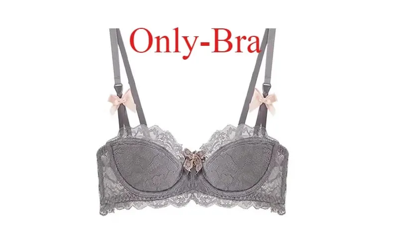 Modest French Pure Desire Bralette AB Cup Couverture complète Soutien-gorge en dentelle et ensemble Petit buste Push Up sans fil pour fille potelée Bow Grande taille — image 11