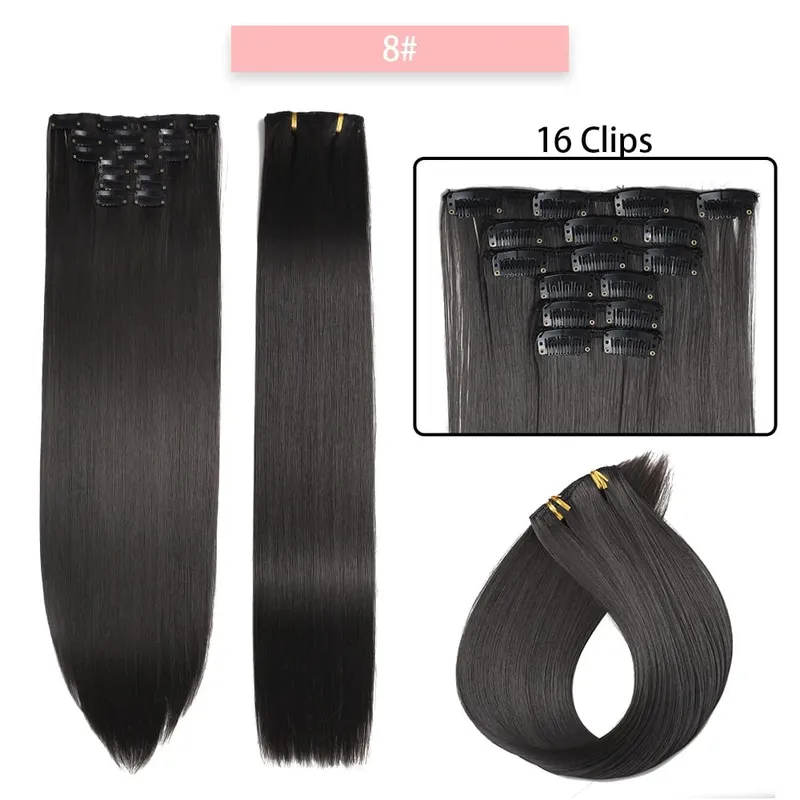 24Inchs 16 Clips in Synthetic Hair Extensions Long Straight Hairstyle Synthetic brown Black Hairpieces Heat Resistant False Hair — image 17