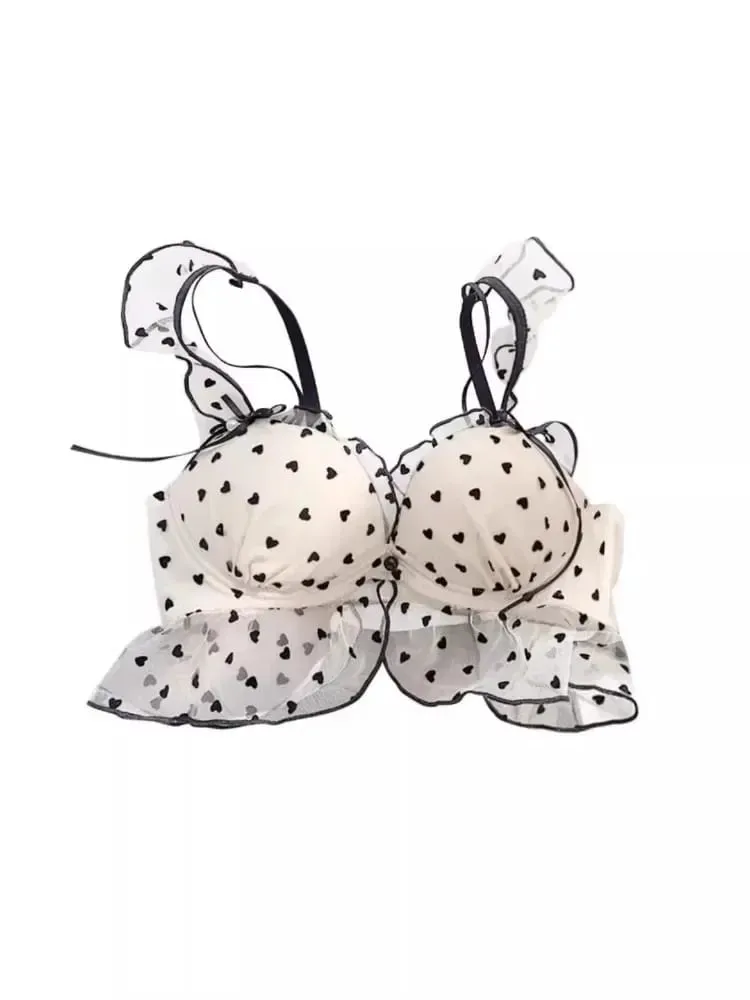 Simple Light Luxury Love Printed Lace Underwear Set Women's Small Breasts Gather Sexy Pure Desire Sweet Bra Cute Bra — image 6