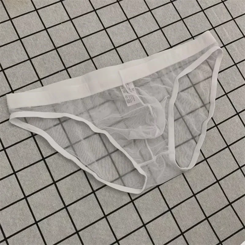 Ultra-thin Sexy Mesh Fully Transparent Men Briefs Panties See Through Underwear Quick Dry Male Underpants Plus Size — image 2