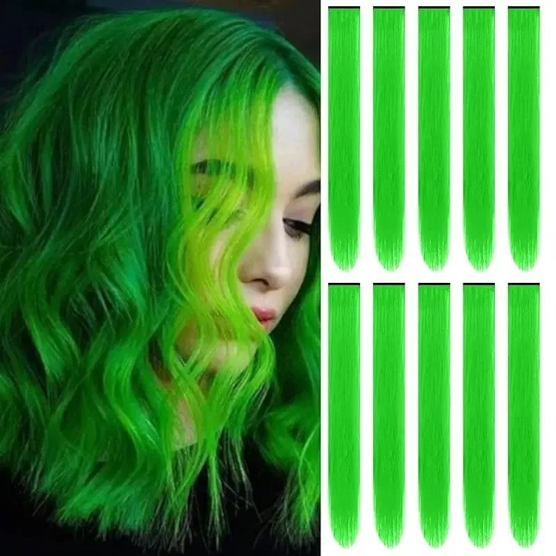 1 5 11 Pcs/lot Clip in Hair Extensions Multi-Colors Highlights Synthetic Hair 22 inch Rainbow Hairpieces for Girls Women Kids — image 22