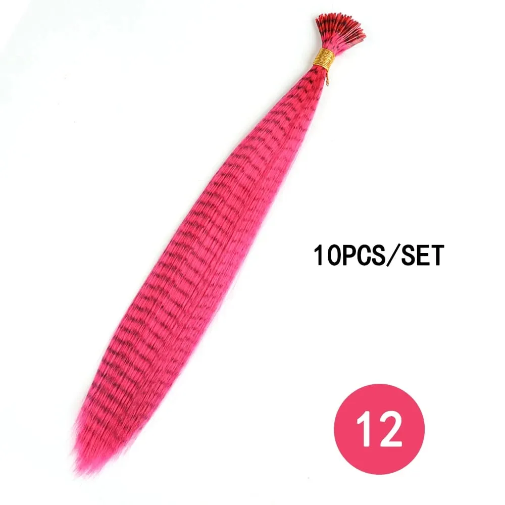 Synthetic Colored Feather Hair Extensions 16Inch 10 Pieces/Pack Blue Purple For Women Zebra Line Feather Hairpiece — image 19