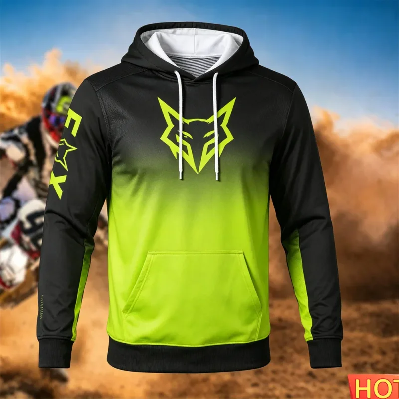 Sweat à capuche de course pour hommes, automne/hiver, cyclisme en plein air, pull à capuche, motif renard, poche, sport, moto, sweat-shirt à capuche — image 3