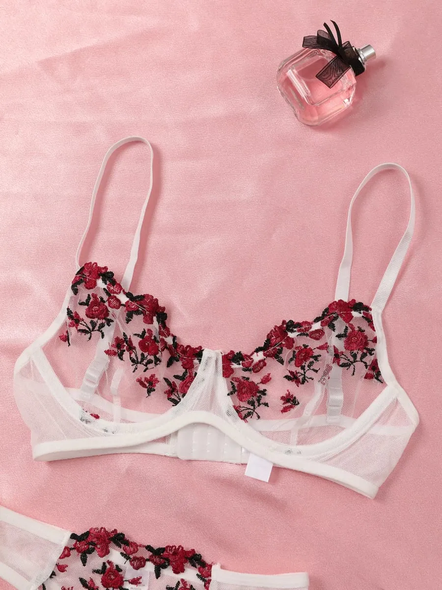 Seksi Dantel İç Sütyen ve Külot Setleri Kadın İç Giyim Çiçek Nakış Bralette Seti — image 4