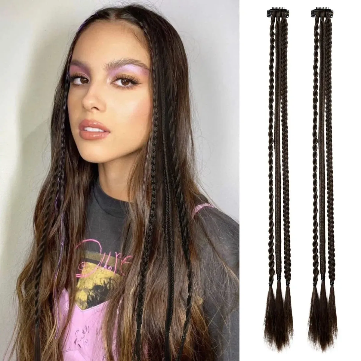 Braid Hair Extensions Clip in Hair Extensions One Clip Long Natural Soft Synthetic Hairpieces for Women Highlights — image 4