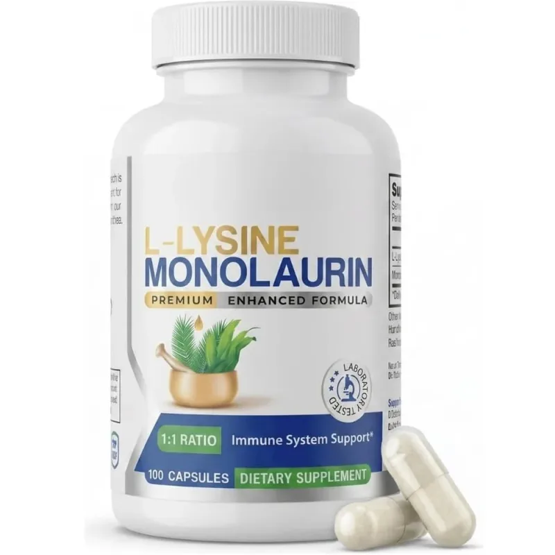 Kapseln mit L-Lysin-HCl und Monolaurin im Verhältnis 1:1, Immune Wellness, tägliche Verteidigung und Gleichgewichtsunterstützung, je 600 mg, 100 Stück