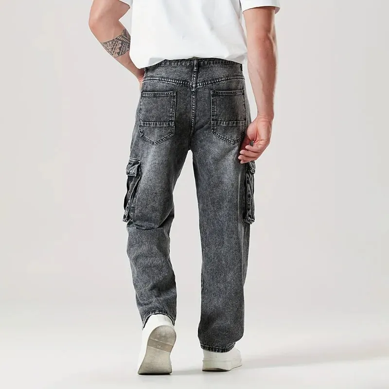 Korean Casual Comfortable Loose Fitting Jeans For Men Large Pocket Jeans Seasons Straight Leg Pants Work Pants — image 6