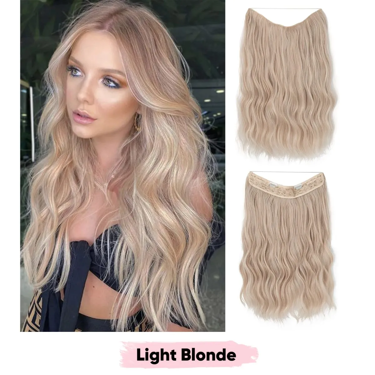Synthetic Wave Invisible Wire Clip in Hair Extensions Fish Line With Clips Hairpiece Ombre Fake Hair Piece For Woman — image 21