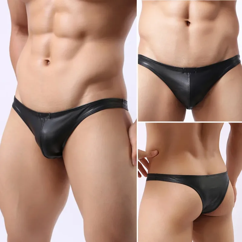 Undies Thong Underpants Stylish and Functional Men\\\'s Sexy PU Leather Underwear Briefs with Pouch Multiple Sizes — image 6