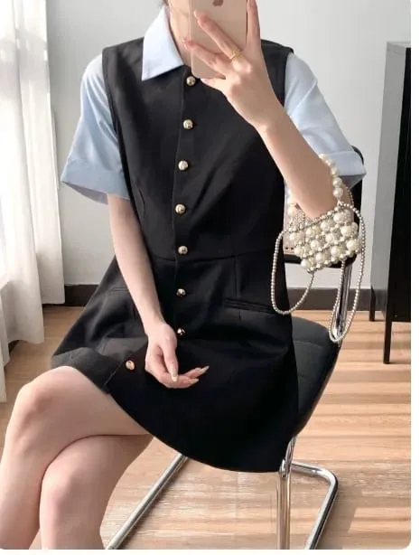 26 Early Spring Design Three Dimensional Cutting Color Blocked Women's Shirt Dress — image 1