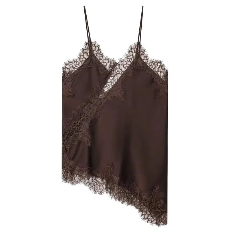 Lace Asymmetrical Top Women Tanks & Camis Summer 2025 Black Slip Sleeveless Top Ladies y2k Backless Off Shoulder Camisole — image 8