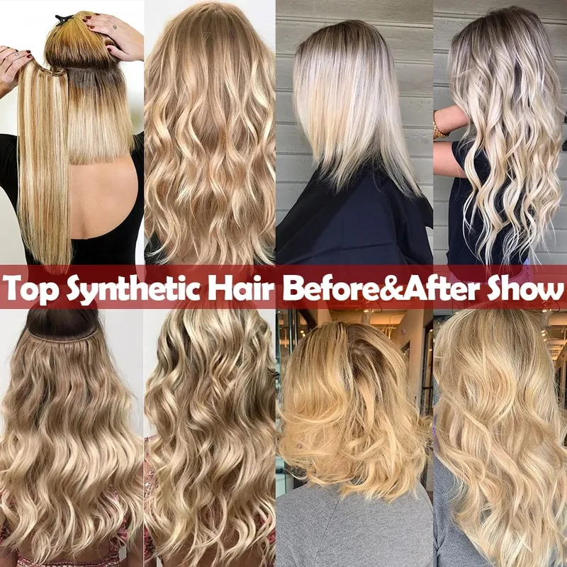 S-nolilite 24-26'' Synthetic Long Straight 5 Clip In One Piece Hair Extensions Fake Hair Wavy Hairpiece For Women Heat Resistant