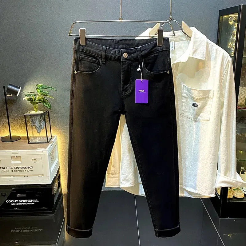Men's Black Jeans Slim-Fitting Small Straight 2024 New Fall Men's Clothing High-End Denim Casual Long Skinny Pants — image 4