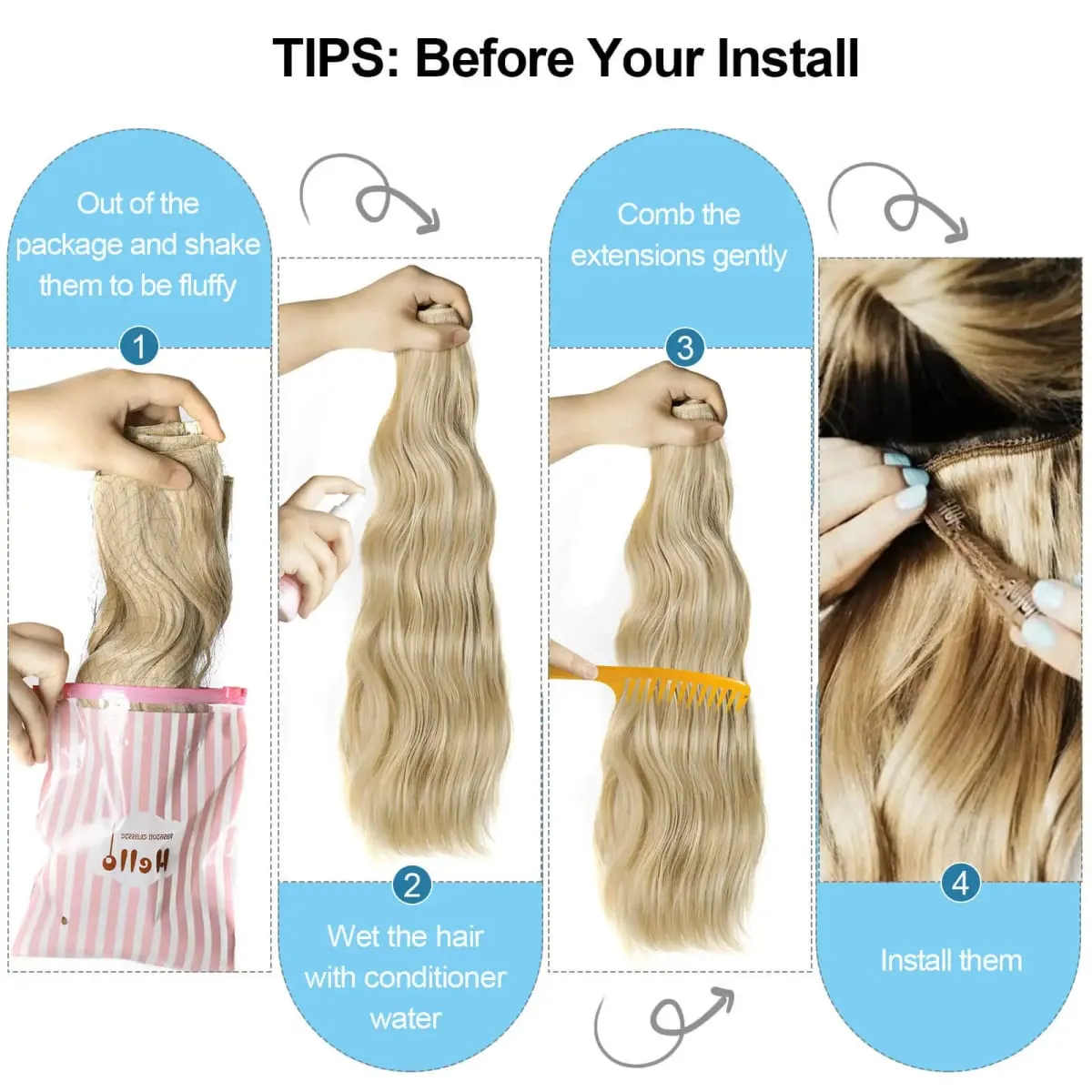 Synthetic Long Wavy Clip In Hair Extensions 20" Thick Hairpiece 6pcs/set For Women Brown Blonde Black Natural Fake Fiber Hair — image 4