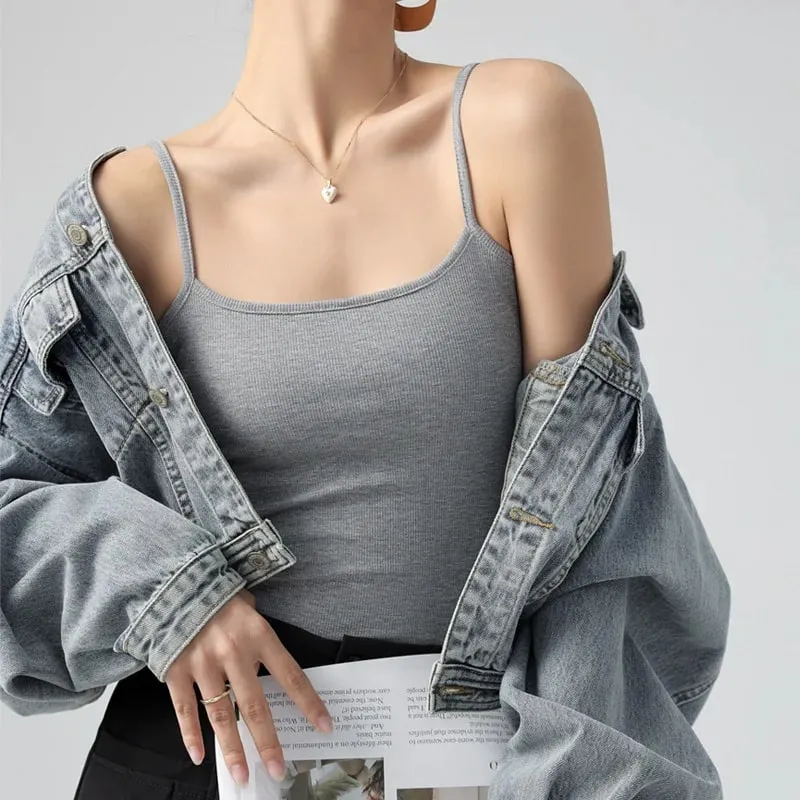 Summer Basic Tanks Spaghetti Strap Camis Solid Stretch Tops for Women Sleeveless Slim Fit Basic Solid Knitted Camisole — image 13