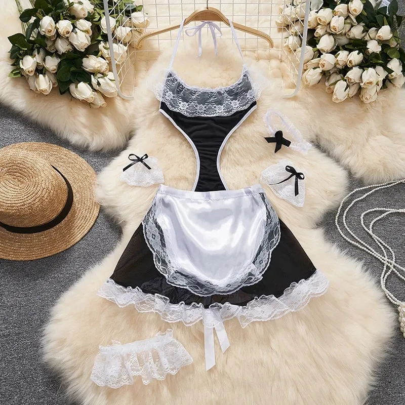 Women' Halter Neck Sleeveless Playsuit Sexy Cute Cow Black And White Contrast Bodysuit Hollow Lace Up Backless Erotic Lingerie — image 18