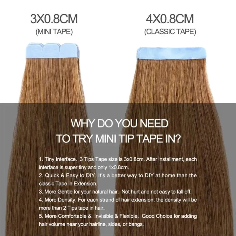 Macchina Remy Mini nastro invisibile per capelli umani veri nelle estensioni Trama della pelle per capelli laterali da donna 10 pezzi Uso quotidiano Indossare — image 2