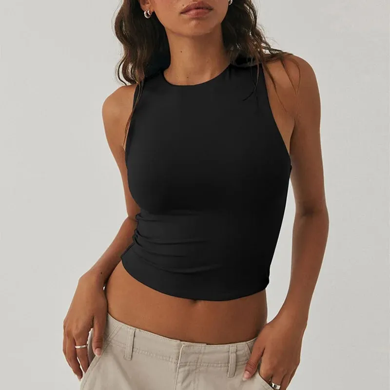 Sleeveless tight bottom shirt round neck I-shaped solid color top casual vest — image 3