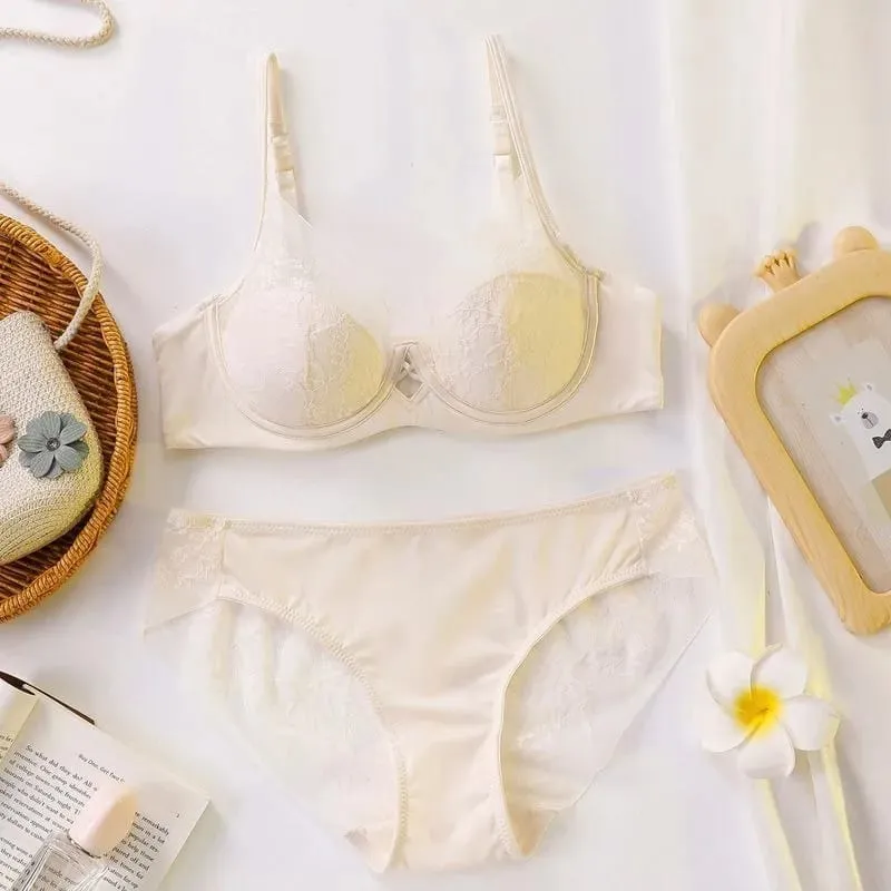 여성 브래지어와 팬티 세트 우아한 레이스 Bralette 무선 삼각형 컵 없음 Underwire 속옷 얇은 모여 컴포트 란제리 세트