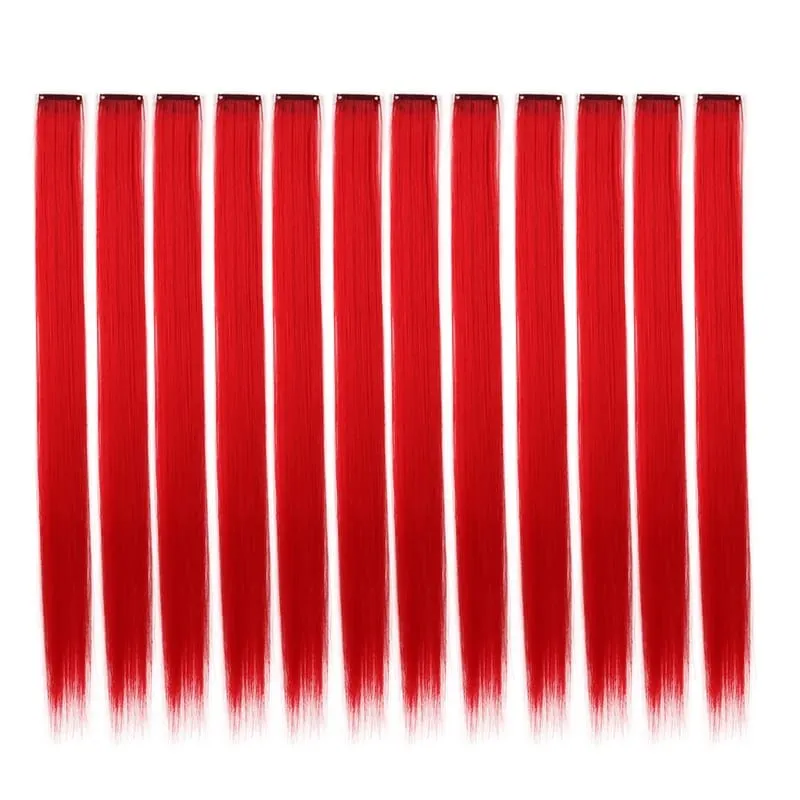 22Inch Colored Party Synthetic Clip in Hair Extensions for Girls Multi-colors Long Straight Hair Rainbow Hairpieces — image 8