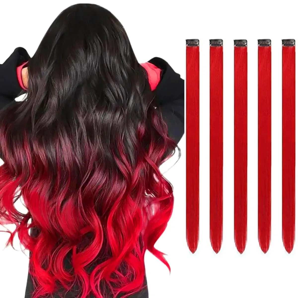5PCS Colored Clip in Synthetic Hair Extensions Party Highlights Colorful Hair Extensions Rainbow Fake Hair Clips Hairpieces — image 3