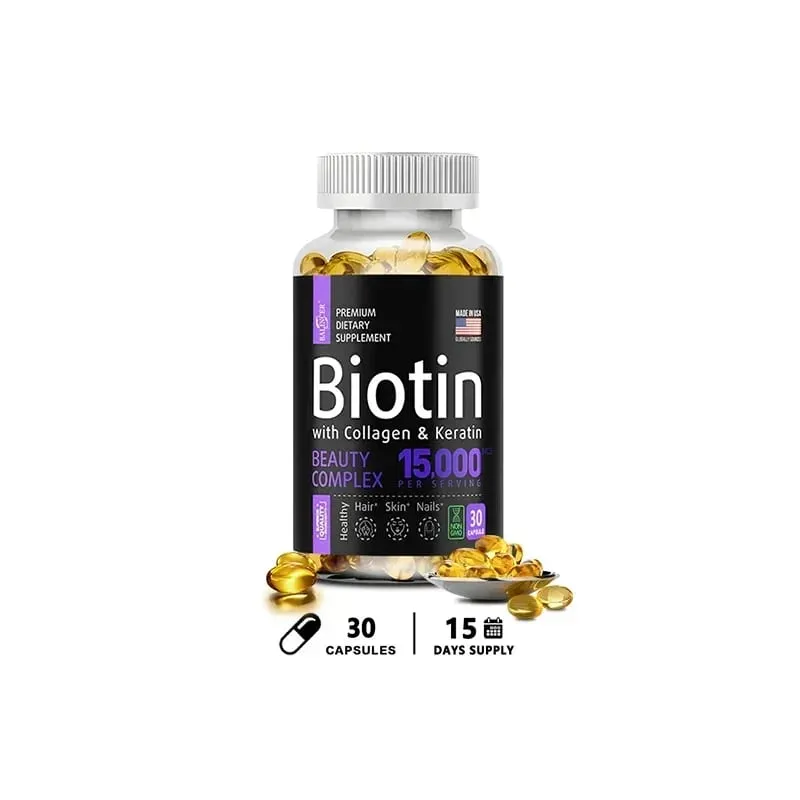 Biotin Supplement - 15 000 Mcg with Collagen and Keratin Vitamins Shiny Hair Skin and Nails Joint Health 30/60/120 Capsules — image 9