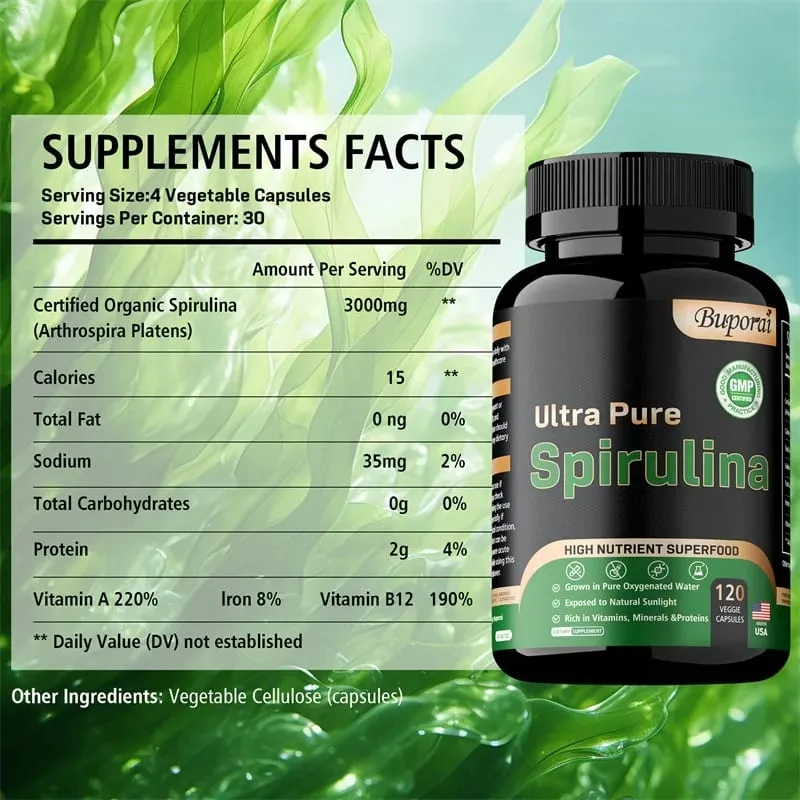 Organic Spirulina - Detoxification Immune System Cardiovascular Antioxidant Improve Digestive Health — image 2