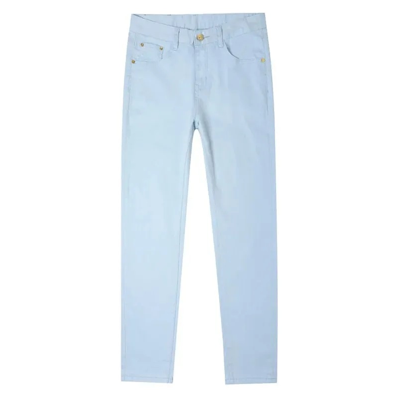 Sky blue jeans men's slim fit small feet 2025 new spring and summer style light luxury men's clothing denim pants — image 6