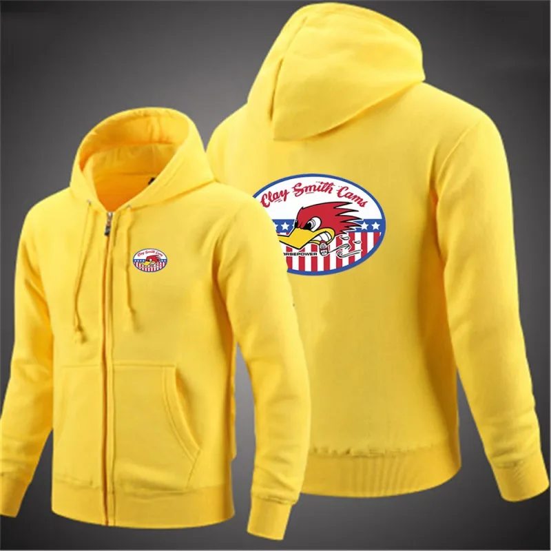 2024 Spring Autumn Men's Mr. Horsepower Clay Smith Cams Logo Print Solid Color Zip Long-Sleeved Streetwear Casual Hooded Hoodies