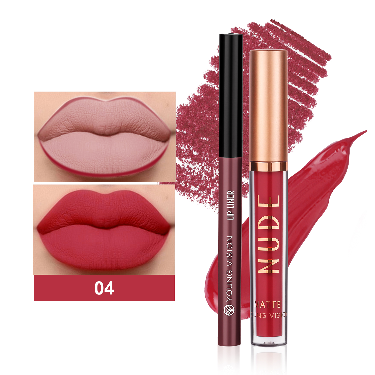 2-color matte long-lasting color lip liner set waterproof anti-sweat non-stick cup lip gloss rotatable lip liner — image 12