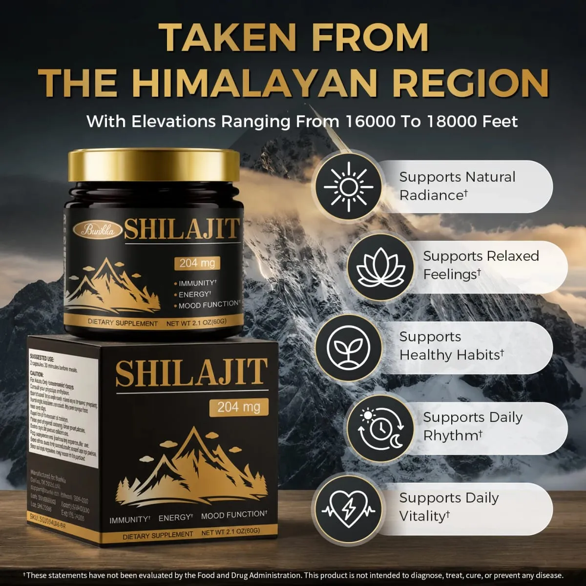 100% Pure Natural Original Shilajit Resin Himalaya Support Hormone Balance for Men & Women Support Immunity Heart & Skin Health