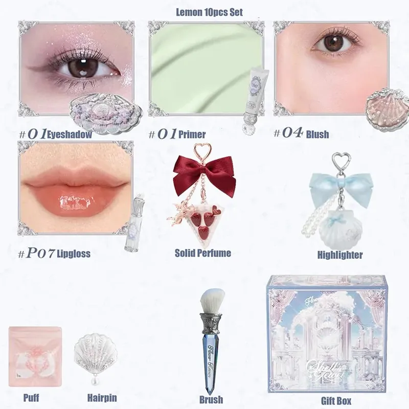 Flower Knows Make Up Sets Cosmetics Full Set Shells Pearl Eyeshadow Lip Gloss Blushes For Cheek Highlighter Gift Box Makeup Kit — image 14