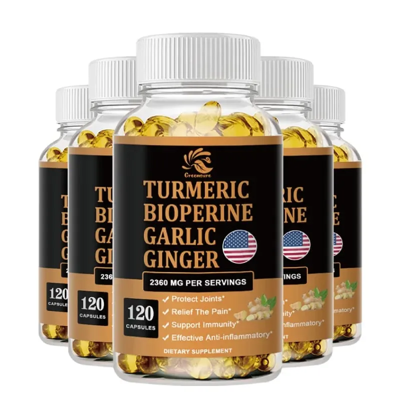 Curcumin Ginger Root Garlic Pills Black Pepper Supplements - for Joint Digestion & Immune Support
