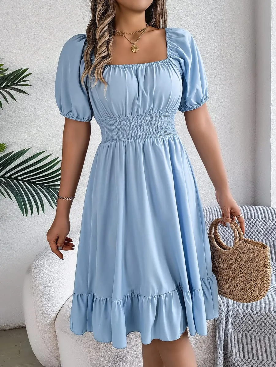 Spring Summer Elegant High Waisted Dress Square Neck Short Sleeved Ruffled Edge Long Dresses 2026 Valentine's Day Woman Clothing — image 5