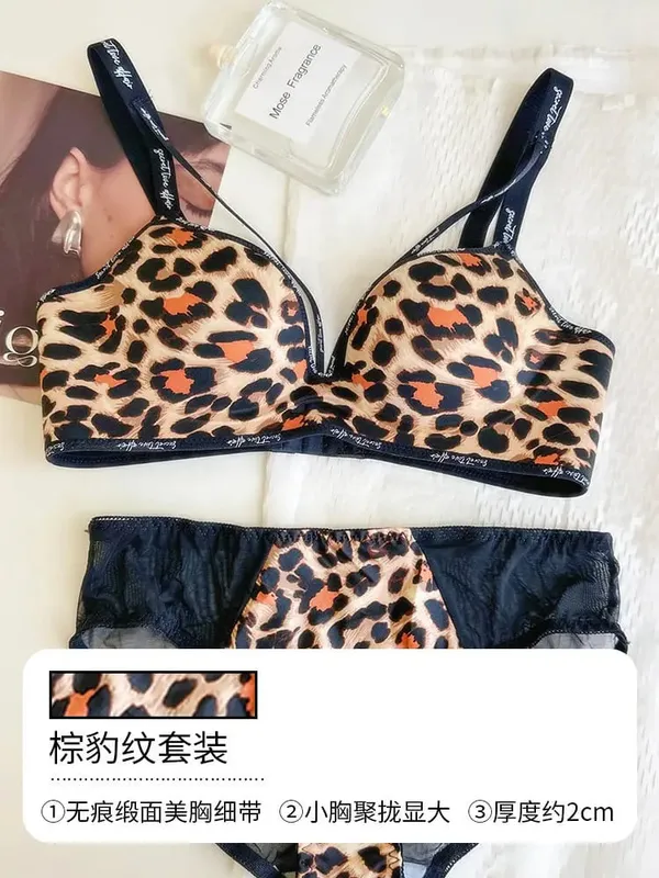 Cetakan Leopard Bergaya Pakaian Dalam Tanpa Wayar Lancar Nipis Selesa Kumpul Payudara Kecil Bentuk Payudara Cantik Pakaian Kasual Lembut S-XL — image 14