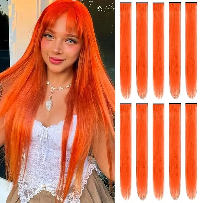 1 5 11 Pcs/lot Clip in Hair Extensions Multi-Colors Highlights Synthetic Hair 22 inch Rainbow Hairpieces for Girls Women Kids — image 14